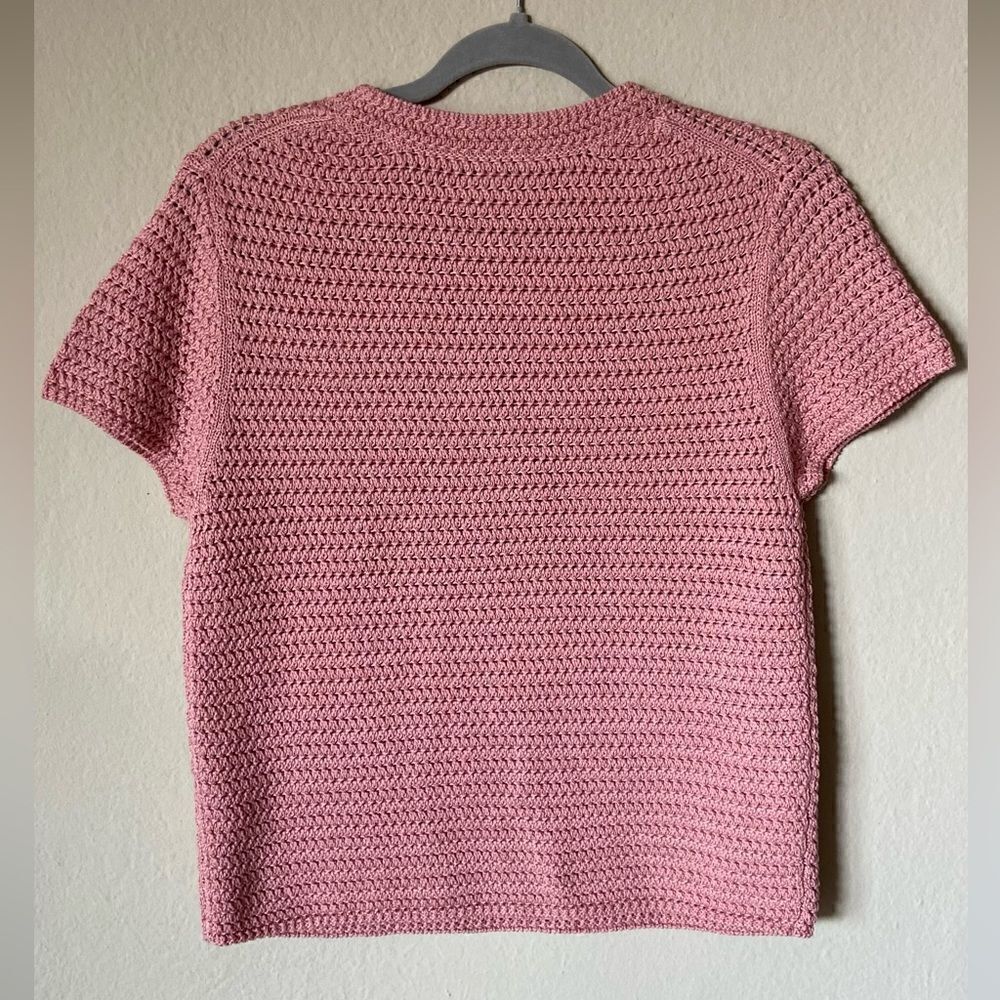 NWT Vince Crochet Knit Pink Sweater T Shirt Tee Short Sleeve Size M - Picture 6 of 9